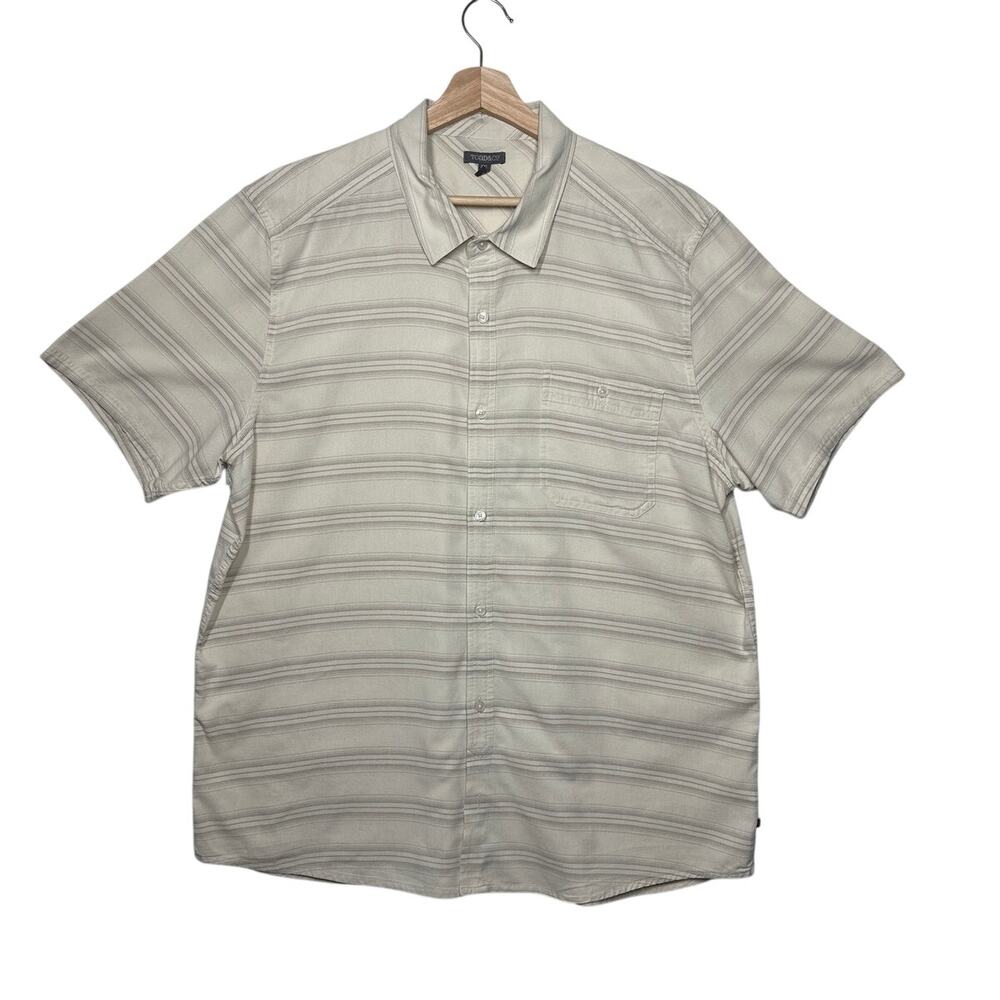 Toad & Co Hardscape Short Sleeve Shirt Button Up Sz XXL Casual Beige Stripe